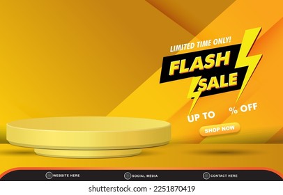 limited flash sale discount template banner with blank space 3d podium for product sale with abstract gradient orange and yellow background design