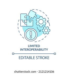 Limited interoperability turquoise concept icon. Network setting. UCaaS issues abstract idea thin line illustration. Isolated outline drawing. Editable stroke. Arial, Myriad Pro-Bold fonts used