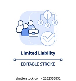 Limited liability light blue concept icon. Cooperative society benefit abstract idea thin line illustration. Reduced risk. Isolated outline drawing. Editable stroke. Arial, Myriad Pro-Bold fonts used