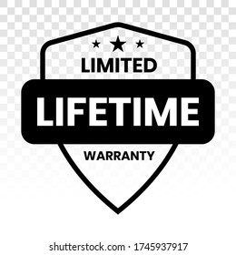 Limited lifetime warranty seal or stamp on a transparent background