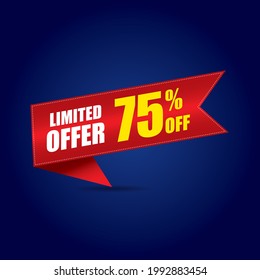 Limited offer 75% off tag on blue gradient background. Vector illustration. EPS 10