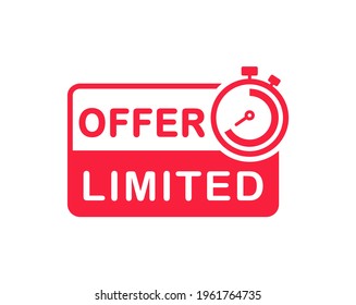 Limited offer banner with timer. Last offer label. Countdown of time for special offer. Promo sticker and stopwatch. Banner for sale promotion. Vector illustration.