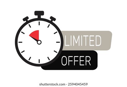Limited offer button, label flag sign, alarm clock countdown logo