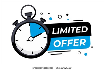 Limited offer with clock for promotion, banner, price. Super promo with countdown or exclusive deal. Last minute offer one day sales and timer. Last minute chance Auction, vector 10 eps.