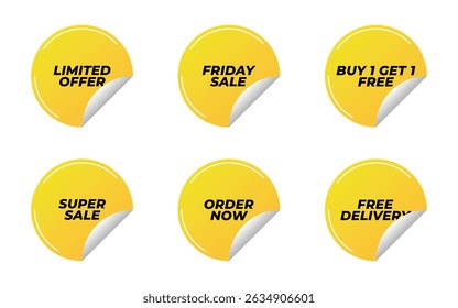 Limited offer, Friday sale, Buy 1 get 1 free, Super sale, Order now, Free delivery stickers design, Vector