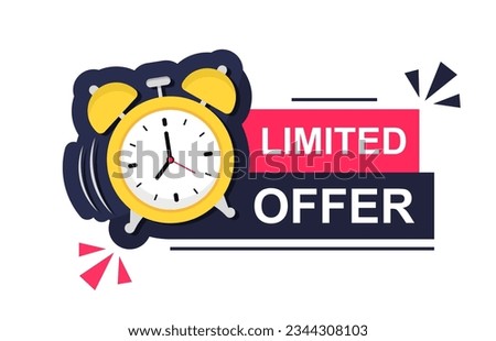 Limited offer icon with countdown. Last offer banner for sale promotion. Super promo label with alarm clock. Countdown for sale offer or exclusive deal. Last minute stamp of chance. Vector