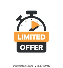 Limited offer icon in flat style. Promo label with alarm clock vector illustration on isolated background. Sale promotion sign business concept.