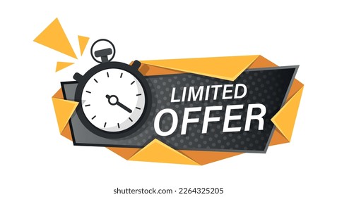 Limited offer icon in flat style. Promo label with alarm clock vector illustration on isolated background. Last minute chance sign business concept.