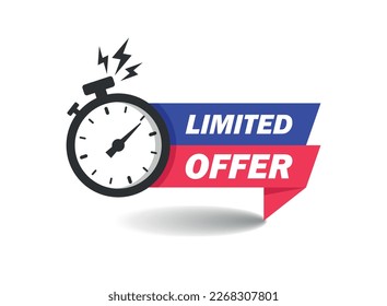 Limited offer icon in flat style. Promo label with alarm clock vector illustration on isolated background. Last minute chance sign business concept.