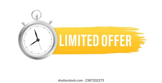 Icono de oferta limitada en estilo plano. Etiqueta promocional con ilustración del vector de reloj de alarma en fondo aislado. El concepto de negocio de la promoción de ventas. Ilustración del vector
