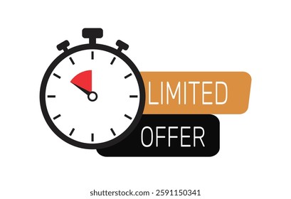 Limited offer icon in flat style. Promo label with alarm clock vector illustration on isolated background. Last minute chance sign