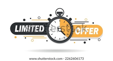 Limited offer icon in flat style. Promo label with alarm clock vector illustration on isolated background. Sale promotion sign business concept.