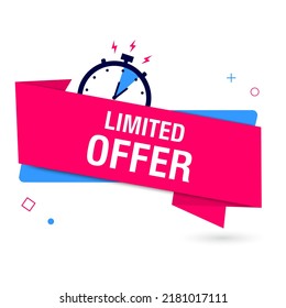 Limited offer icon with time countdown. Super promo label with alarm clock and word. Last offer banner for sale promotion