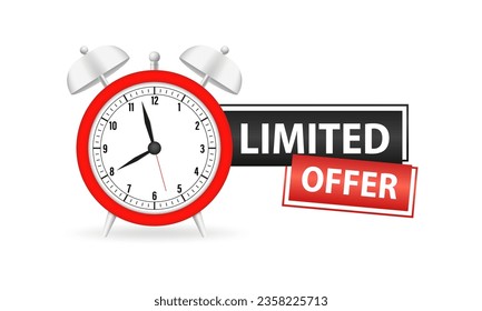 Icono de oferta limitada con cuenta regresiva. Super promoción con cuenta regresiva o trato exclusivo. El último minuto ofrece ventas de un día y temporizador. Etiqueta de subasta de última hora. Ilustración del vector