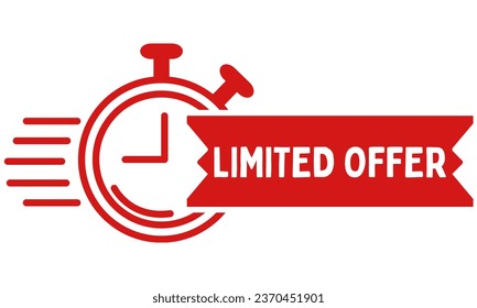 Limited offer icon with time countdown. Super promo label with alarm clock and word. Last offer banner for sale promotion. Red flat sticker hurry deal. Auction tag. Last minute chance stamp. vector