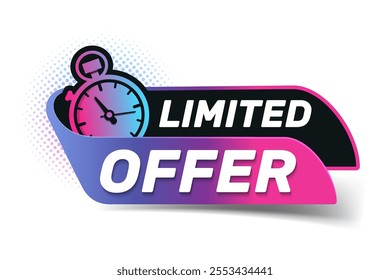 Limited offer icon with time countdown. Promo label with alarm clock vector illustration on isolated background. Sale promotion sign business concept.
