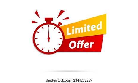 Etiqueta de oferta limitada. Símbolo de mensaje de descuento limitado. Cartel publicitario de venta. Banner de oferta limitada con cuenta regresiva. Ilustración del vector
