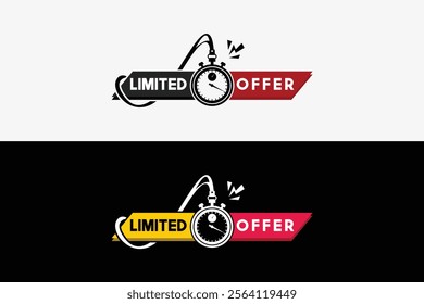 Limited offer label vector design template for sales promo with stopwatch icon symbol flat trendy style