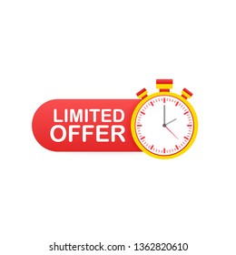 Limited Offer Labels. Alarm clock countdown logo. Limited time offer badge. Vector stock illustration.