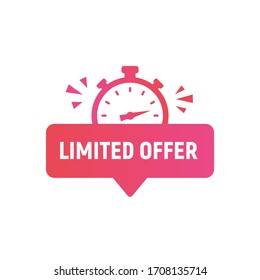 Limited Offer logo, sticker, button design. Last minute offer sticker template for social media. Trendy modern design with stopwatch or clock icon. Vector illustration 