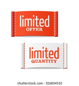 Limited Offer And Quantity Clothing Labels. Vector.