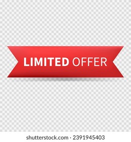 Limited Offer red ribbon, tag, label, sticker. Ribbon sale badge, banner, price tag. Vector illustration.