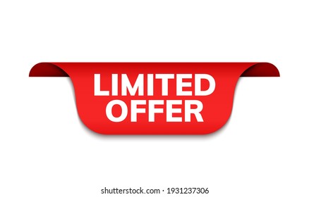 Limited Offer Ribbon Vector Banner. Red Promotion Label Best Offer Price Tag Label For Advertising