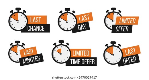 Limited offer. Sale countdown badges set. Limited time only discount promotions. Vector illustrations set