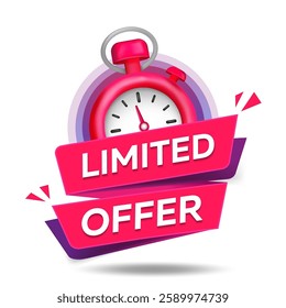 Limited offer service badge. Label countdown of time for offer sale or exclusive deal. Limited time with stopwatch on white background. Alarm clock with limited offer of chance on isolated background.