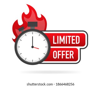 Limited offer service badge. Limited time with stopwatch on white background. Vector illustration.