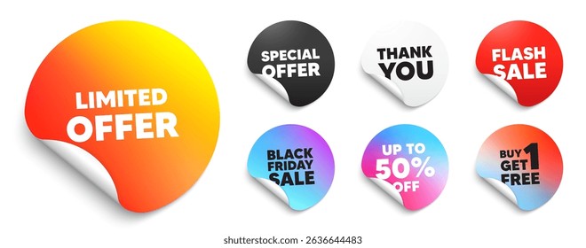 Limited offer sticker tag. Special offer paper price tags. Limited offer tag. Special promo sign. Sale promotion symbol. Discount, black friday sticker. Promo banner. Vector