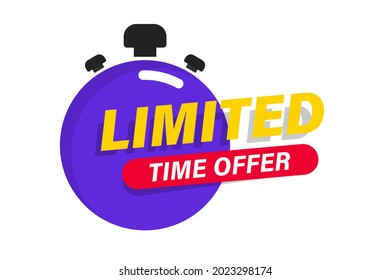 Oferta limitada con stop watch. Cartel de promoción de ofertas de última hora. Oferta de última hora, un día de venta. Promoción con cuenta regresiva o trato exclusivo. Etiqueta promocional, promoción especial limitada de venta