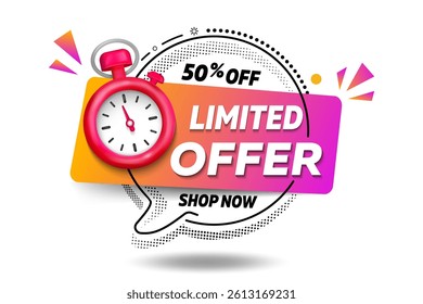 Limited offer tag. Chat speech bubble 3d icon. Sale promotion symbol. Limited offer chat offer. Special offer sign. Speech bubble banner. Text box balloon. Vector
