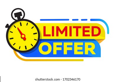 Limitierte Angebotsmarke mit einer Uhr für Promotion, Banner, Preis. Promo time counter. Zeitwecker begrenzt. Countdown-Zeitstempel für Verkaufsangebote, Sonderangebot.
