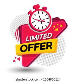 Limited offer tag with a clock for promotion, banner, price. Countdown timestamp for sale offers, special offer. Limited time alarm clock.
