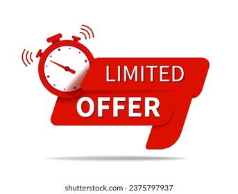 Limited offer tag. Hot promo label with countdown clock. Last chance, discount price, best sale icon. vector