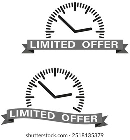 Texto da oferta limitada. Símbolo do ícone de relógio. Banner da faixa negrito. Gráfico vetorial promocional.