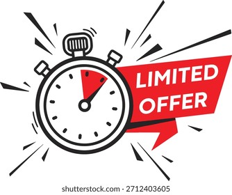 Limited Offer Vector Illustration: Black Friday Sale Timer, Red Ribbon Banner, Time-Limited Discount Graphic EPS