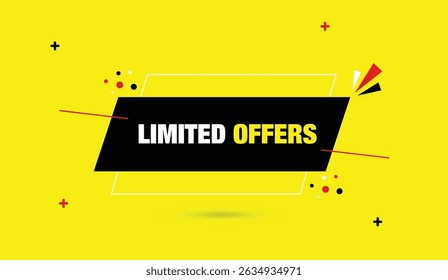 Limited offers editable badge web banner vector illustration art template design with black shapes and yellow abstract business background for modern marketing and promotional use