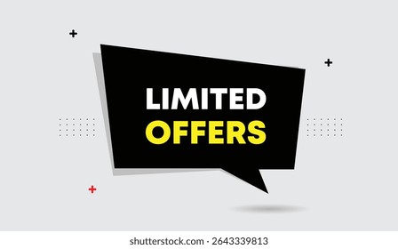Limited offers editable web banner vector art illustration template design with black shapes white and yellow bold text on a light gray business background unique modern marketing graphic for promotio