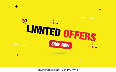 Limited offers shop now editable web banner vector illustration icon design in red black white yellow abstract background perfect for business promotions modern marketing eye catching sale template