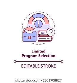 Icono de concepto de selección de programa limitado. Reembolso de matrícula. Límites de reembolso. Préstamo estudiantil. Ilustración de la línea delgada de la idea abstracta de la opción de educación. Dibujo de contorno aislado. Trazo editable
