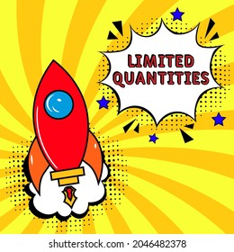 Texto de cantidades limitadas. Explosión de historietas con texto Cantidades limitadas, ilustración vectorial. Símbolo de promoción de venta. Ilustración de dibujos animados brillantes en estilo retro de arte pop. 
