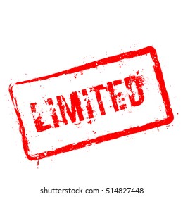 Limited red rubber stamp isolated on white background. Grunge rectangular seal with text, ink texture and splatter and blots, vector illustration.