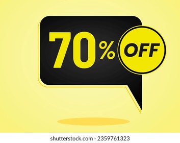limited special offer, Banner with 70% percent off in black and yellow neon circular balloon	