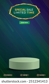 limited special sale discount portait template banner with blank space 3d podium for social media post product sale with abstract gradient green background design 10