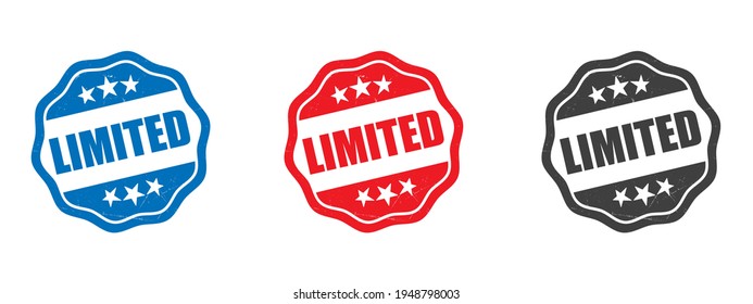 limited stamp. limited round isolated sign. limited label set
