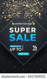 limited super sale discount template banner with copy space for product sale with abstract gradient black background design