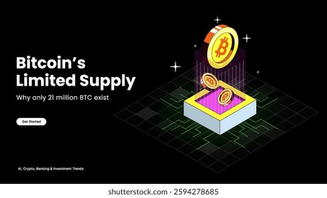 Bitcoin’s Limited Supply – Visualizing Scarcity and Market Impact with Bitcoins, Graphs, and Supply-Demand Trends | Cryptocurrency and Economics Vector Design