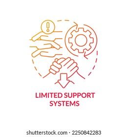 Limited support systems red gradient concept icon. Manage remote student stress abstract idea thin line illustration. Help from teacher. Isolated outline drawing. Myriad Pro-Bold font used